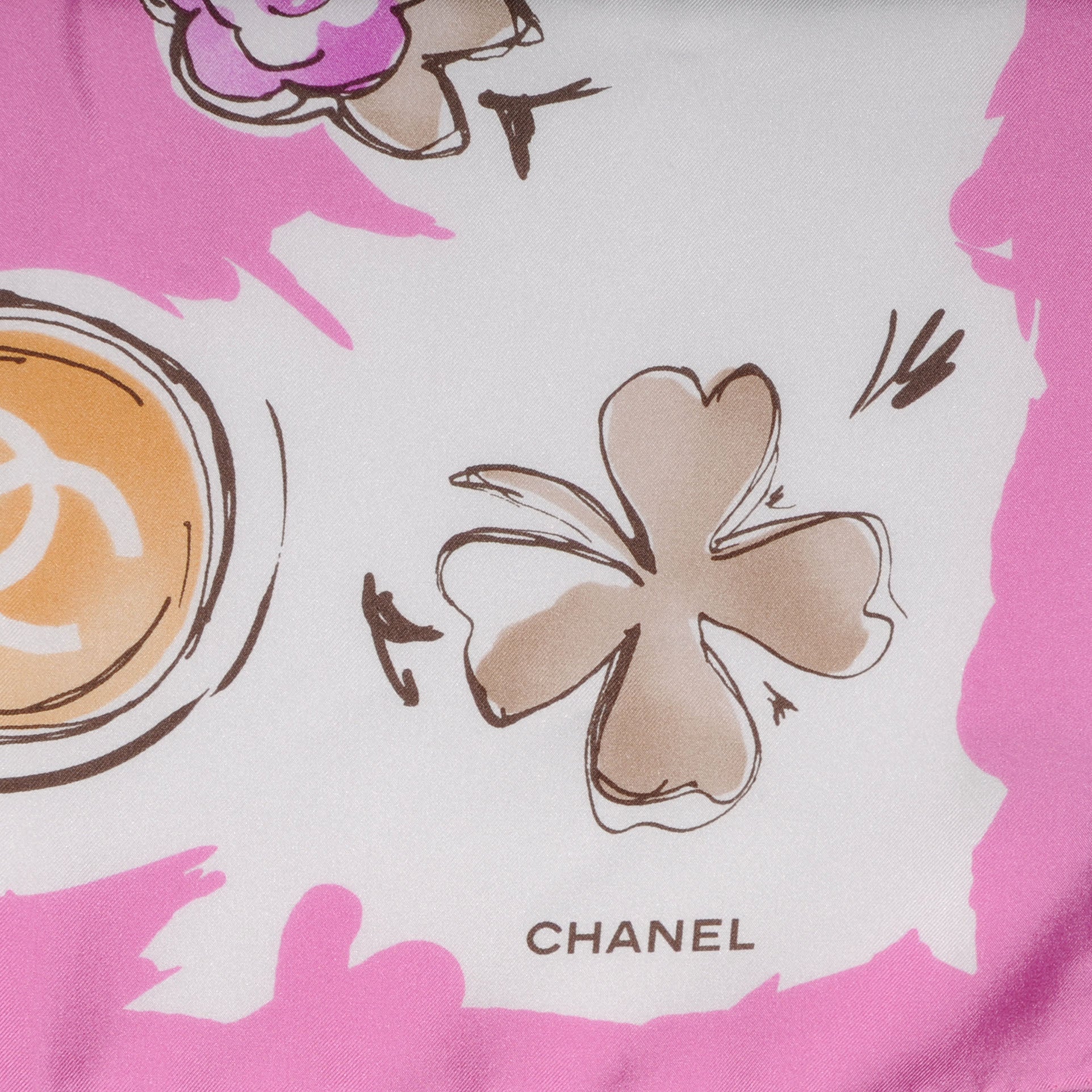 Chanel Silk CC Camellia Clover Heart Scarf Pink 3 of 5