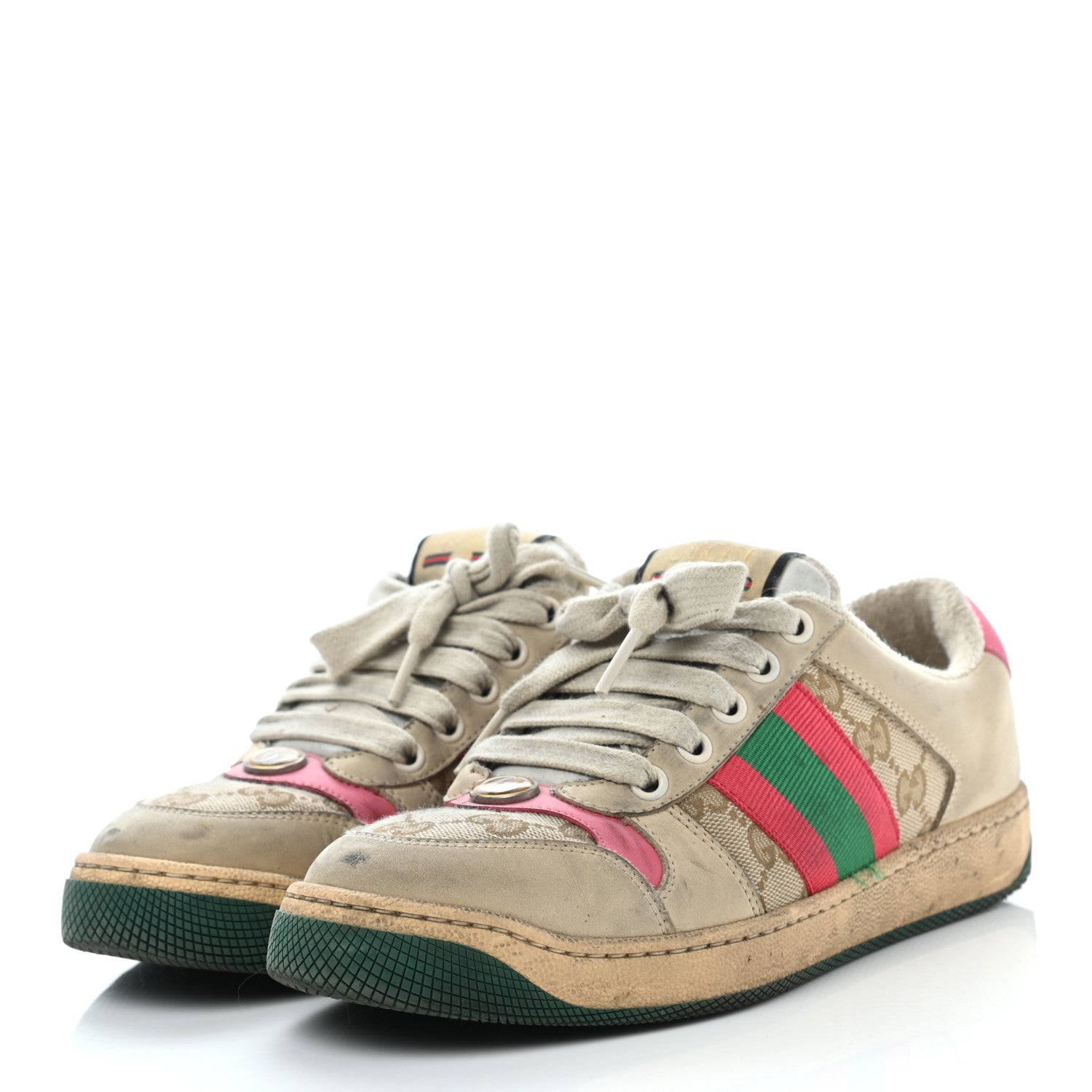 Gucci GG Monogram Calfskin Web Womens Screener Sneakers 35 New Sand Dusty Milk Pink 3 of 22