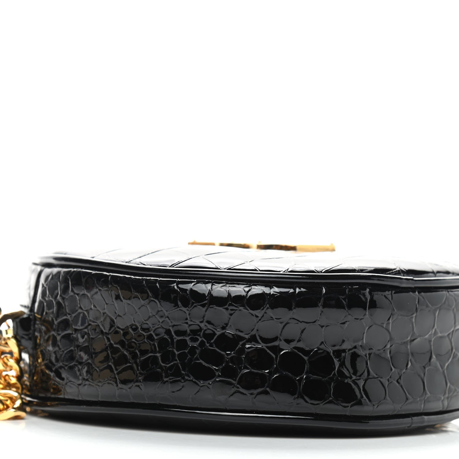 Saint Laurent Patent Crocodile Embossed Round Vinyle Camera Bag Black 6 of 7