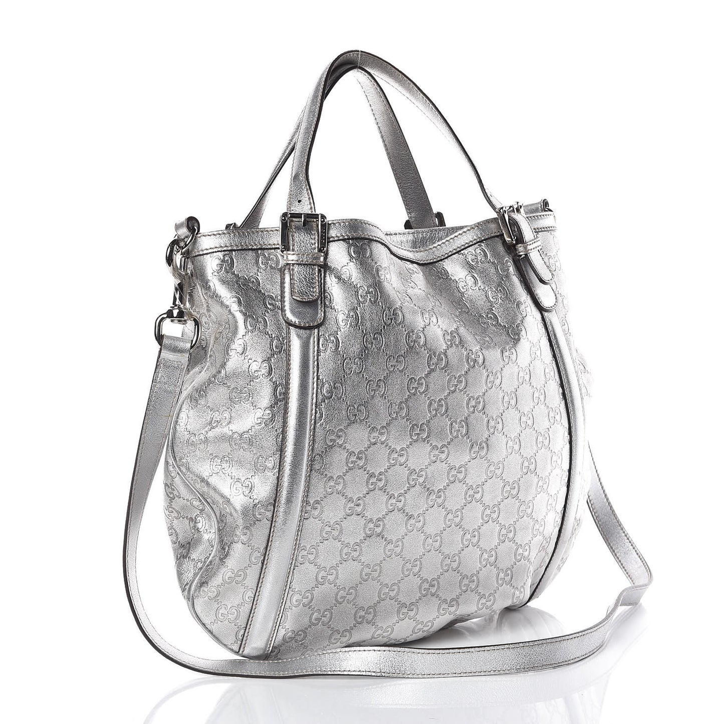 Metallic Guccissima Medium Britt Tote Silver