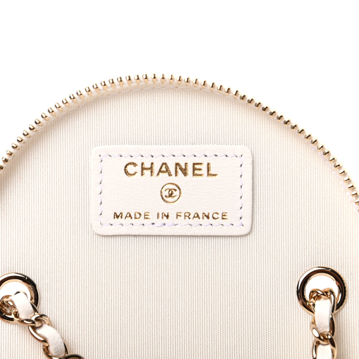 Lambskin Quilted Round Small Vanity Case With Chain White Black