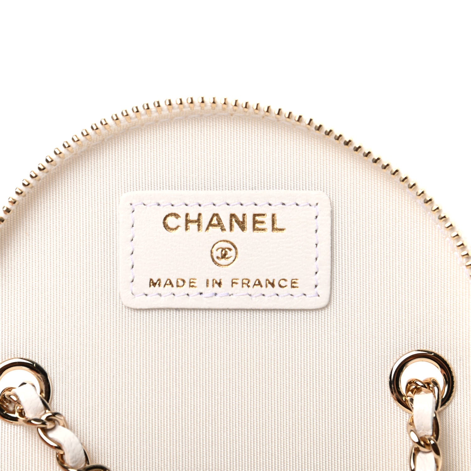 Chanel Lambskin Quilted Round Small Vanity Case With Chain White Black 6 of 10