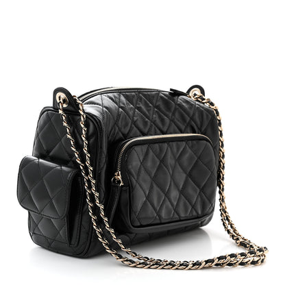 Chanel Shiny Crumpled Lambskin Quilted Medium Preppy Pocket Camera Case Black 3 of 10