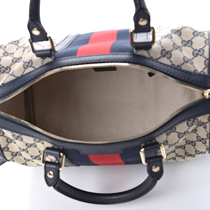 Gucci Monogram Selleria Calfskin Vintage Web Medium Boston Beige Blue 5 of 10