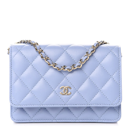 Chanel Lambskin Quilted Mini Wallet On Chain WOC Light Blue 1 of 10
