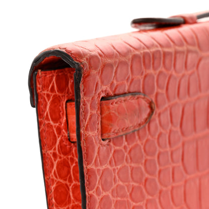 Hermes Shiny Porosus Crocodile Kelly Cut Pochette Orange Poppy 12 of 15
