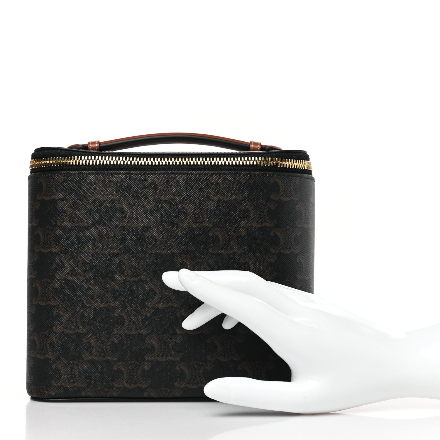 Celine Triomphe Canvas Calfskin Square Vanity Case Tan 2 of 8