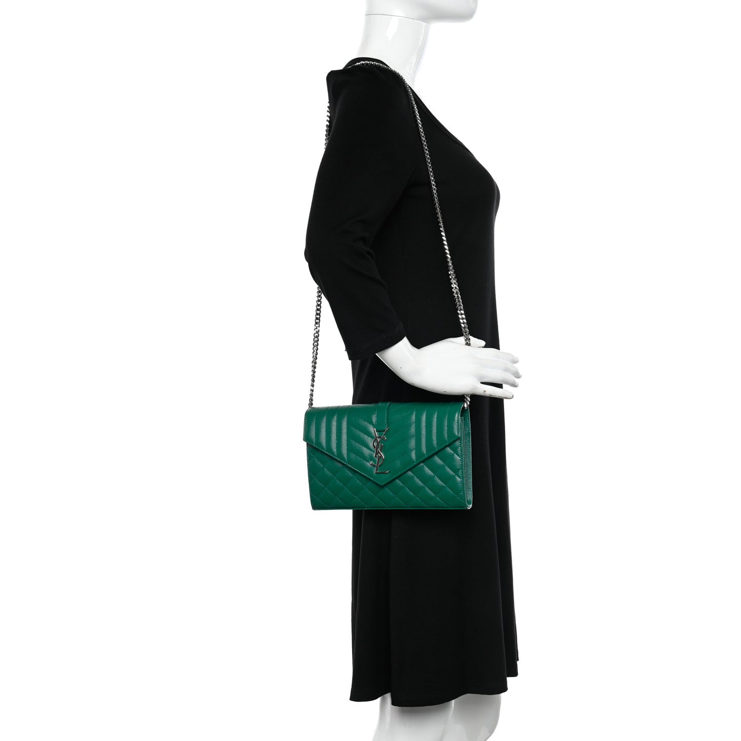 Grain De Poudre Mixed Matelasse Triquilt Monogram Chain Wallet Green Field
