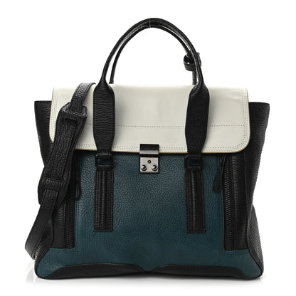 3.1 Phillip Lim Textured Calfskin Colorblock Large Pashli Satchel Dark Teal 1 of 10