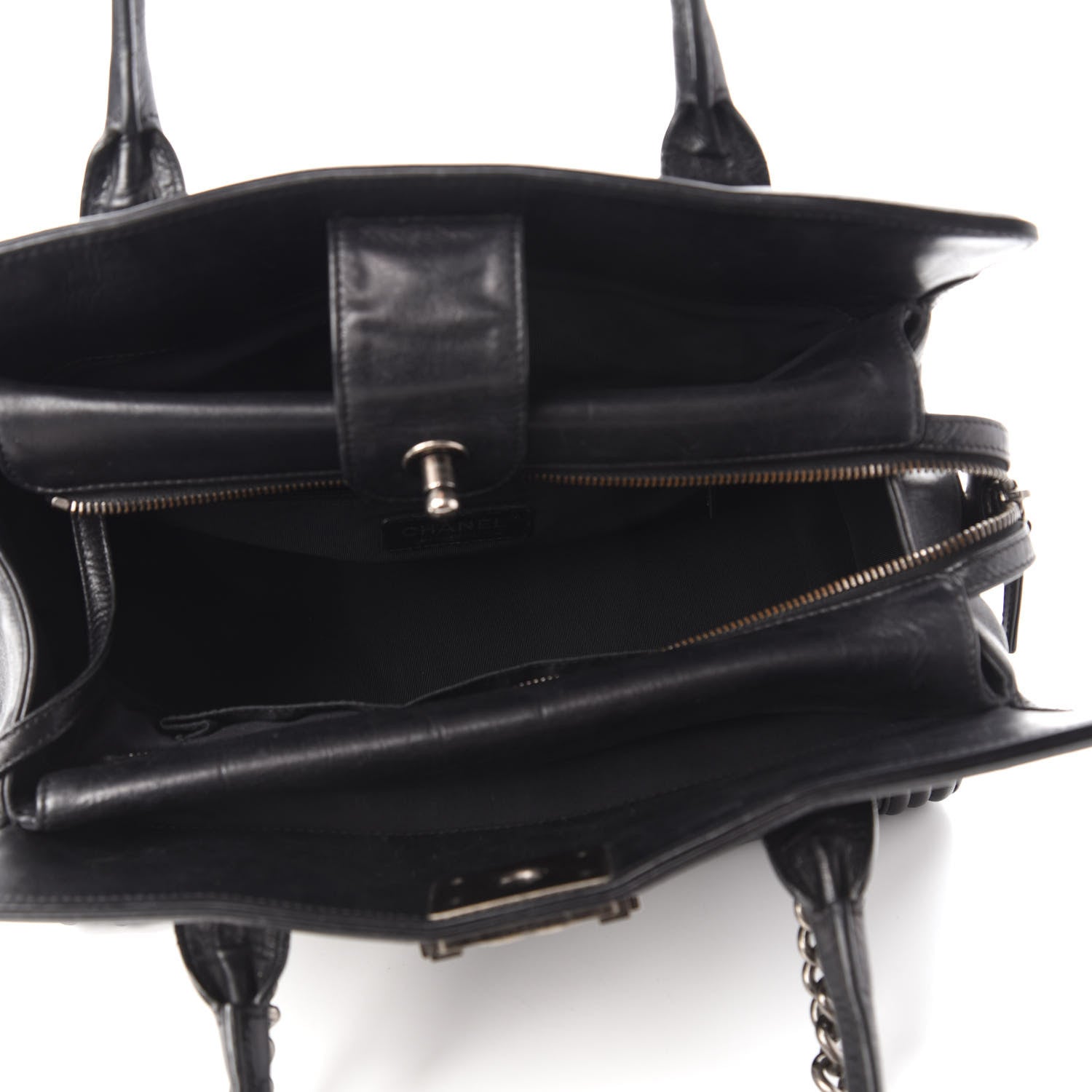 Chanel Calfskin Quilted Double Stitch Large Boy Tote Black 5 of 9