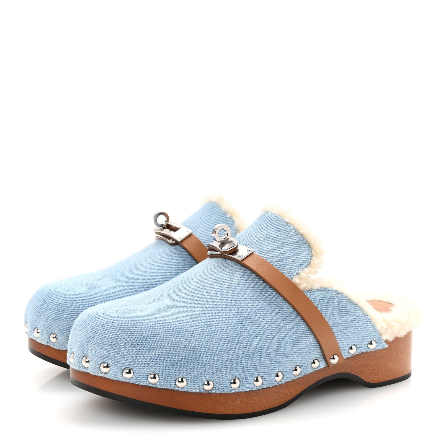 Hermes Denim Wool Carlotta Mules 37 Bleu Clair Naturel 4 of 9