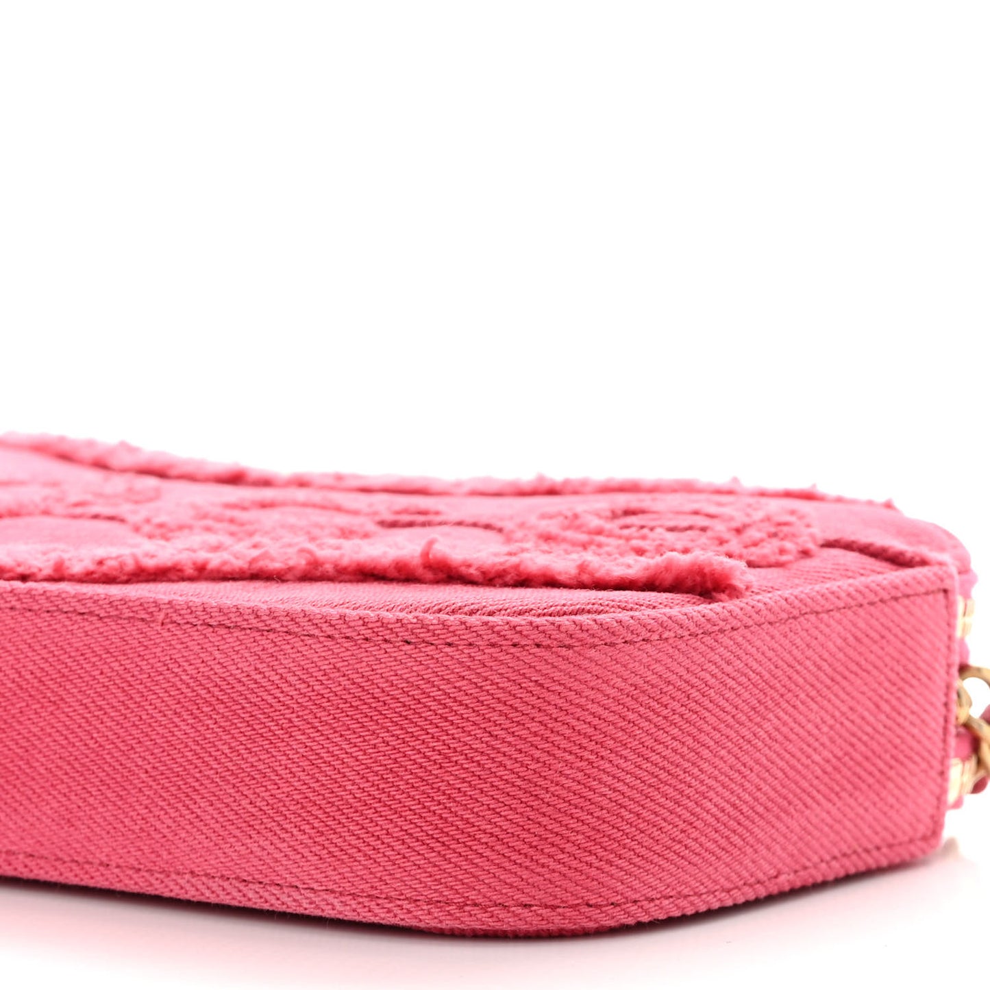 Denim Chevron Small Coco Clutch With Chain Dark Pink