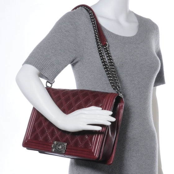 Calfskin Quilted Large Boy Flap Burgundy