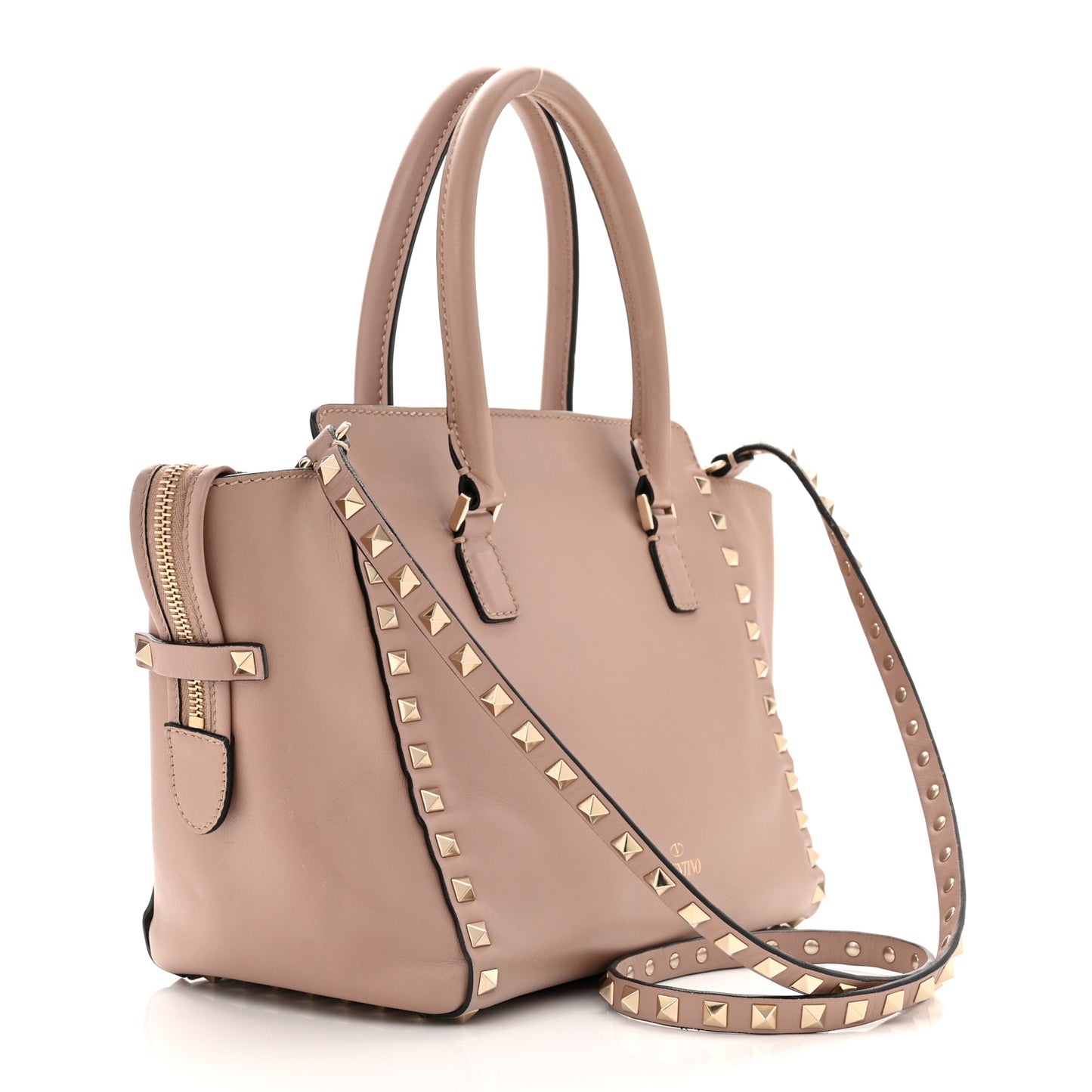 Vitello Small Rockstud Double Handle Tote Poudre