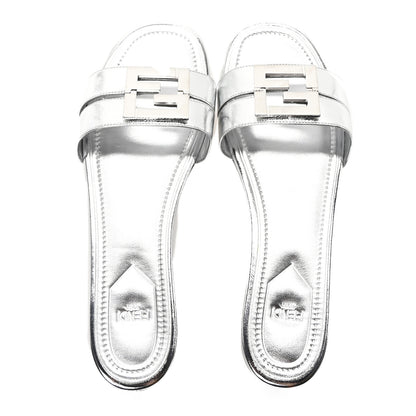 Fendi Nappa Laminata FFold Flat Slide Sandals 40.5 Argento 2 of 9