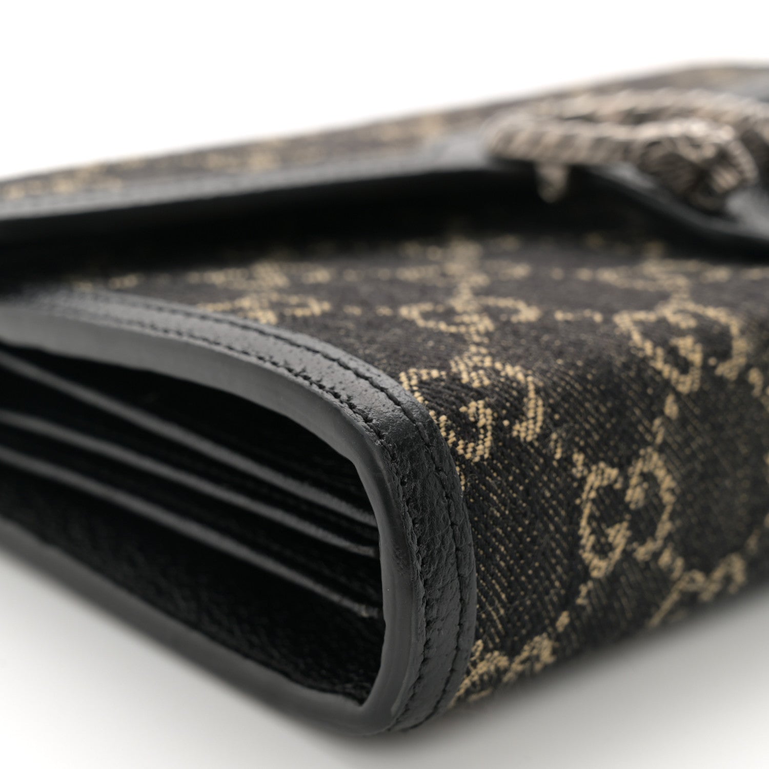 Gucci Jacquard Black Denim GG Monogram Mini Dionysus Chain Wallet Black Ivory 8 of 9