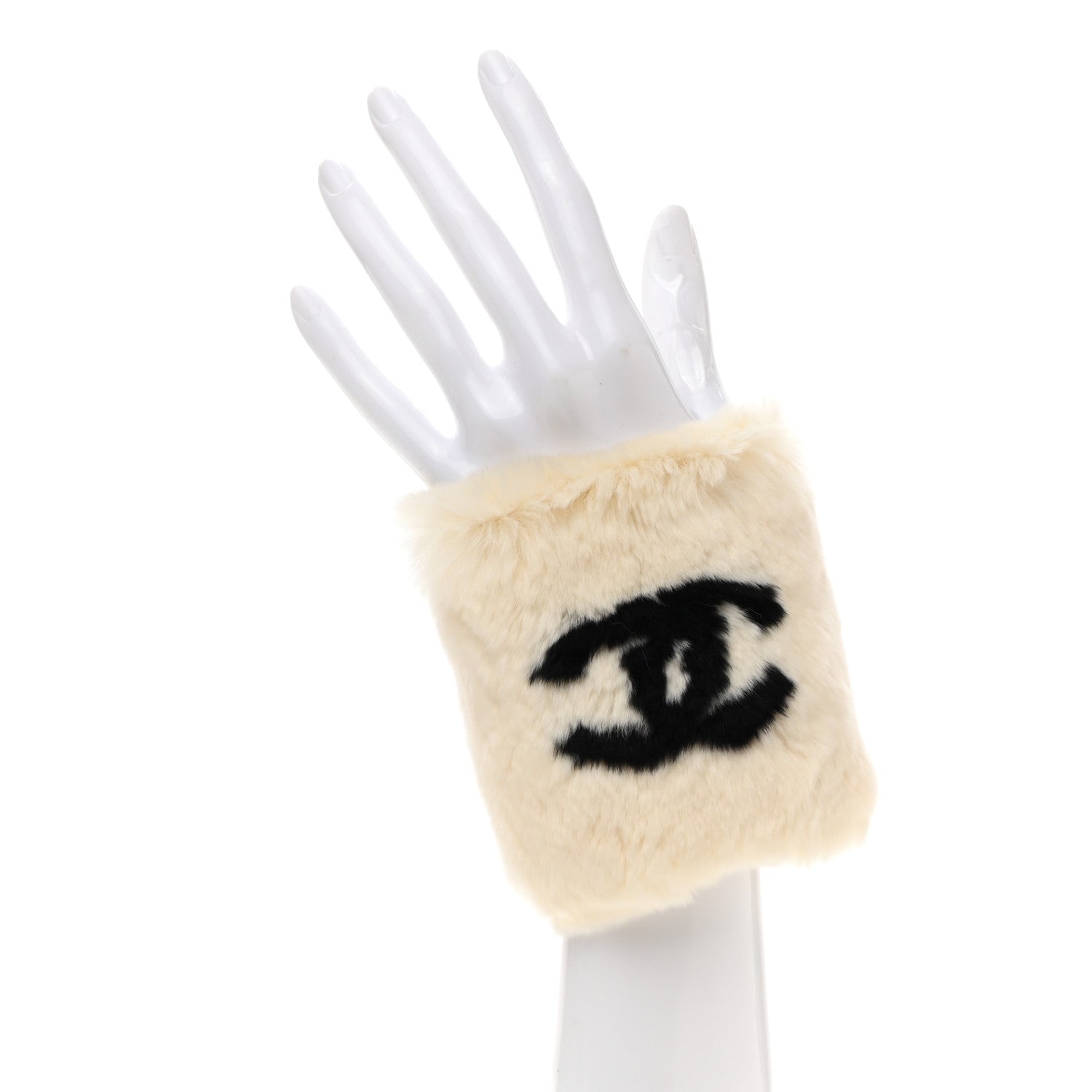 Chanel Lapin Rabbit Fur CC Bracelet White Black 2 of 5
