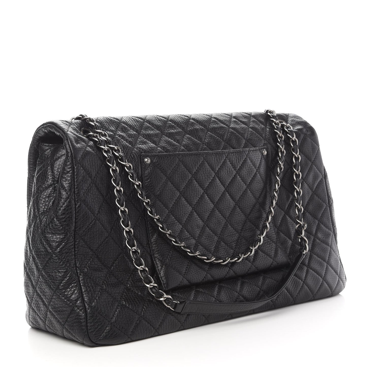 Calfskin Quilted XXL Travel Flap Bag Black