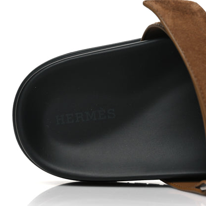 Hermes Suede Goatskin Tufted Leopard Womens Chypre Sandals 38.5 Brun Fume Black 7 of 9