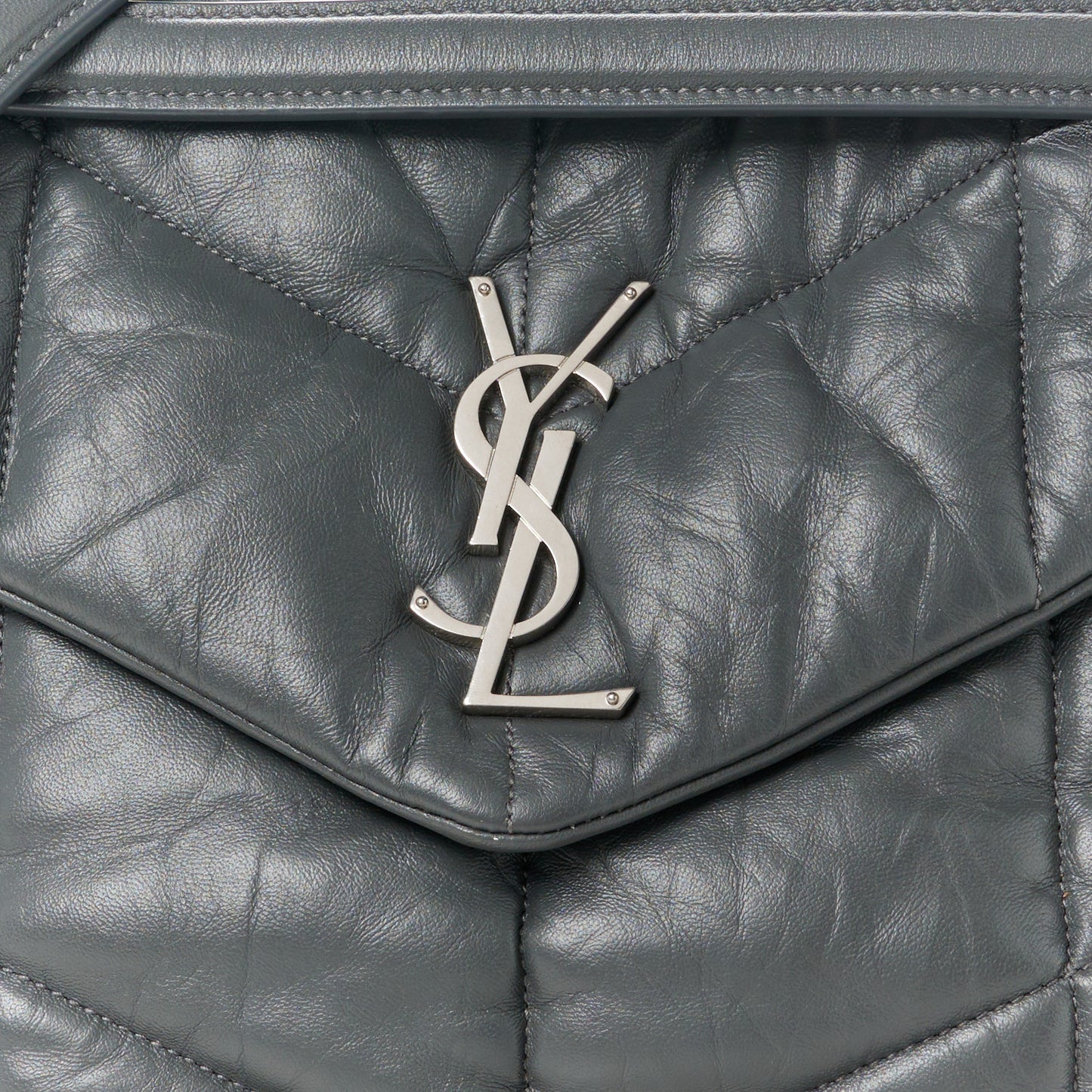 Lambskin Quilted Medium Loulou Puffer Monogram Chain Satchel Concrete