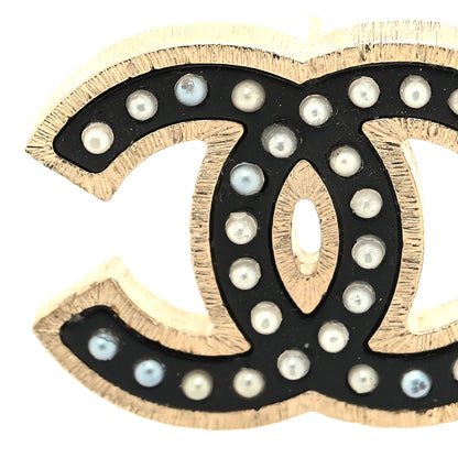 Chanel Resin Pearl CC Earrings Black Gold 5 of 6