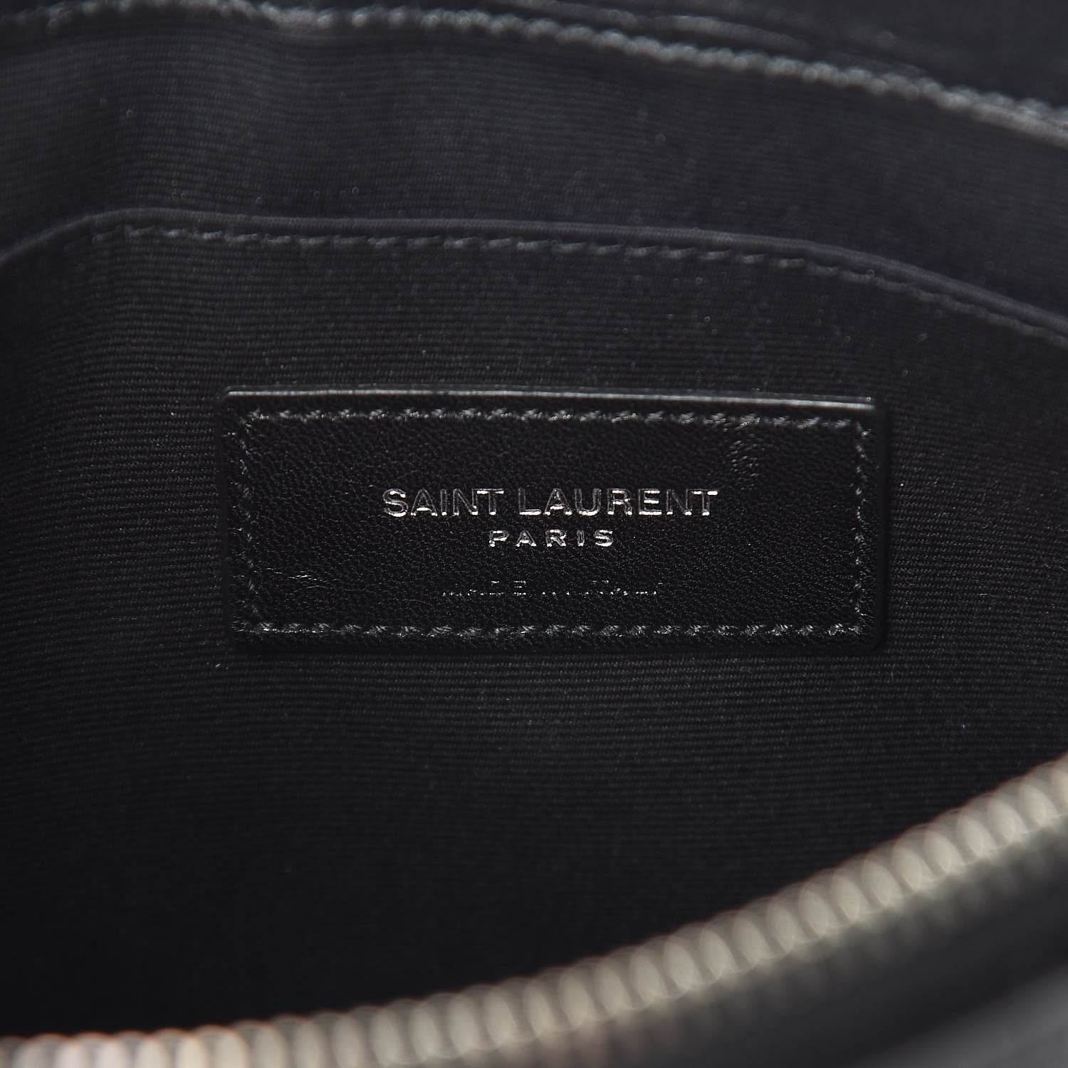 Saint Laurent Calfskin Crocodile Embossed Monogram Zip Pouch Black 6 of 8