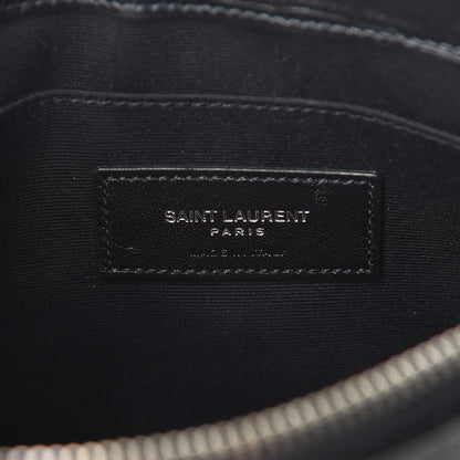 Saint Laurent Calfskin Crocodile Embossed Monogram Zip Pouch Black 6 of 8