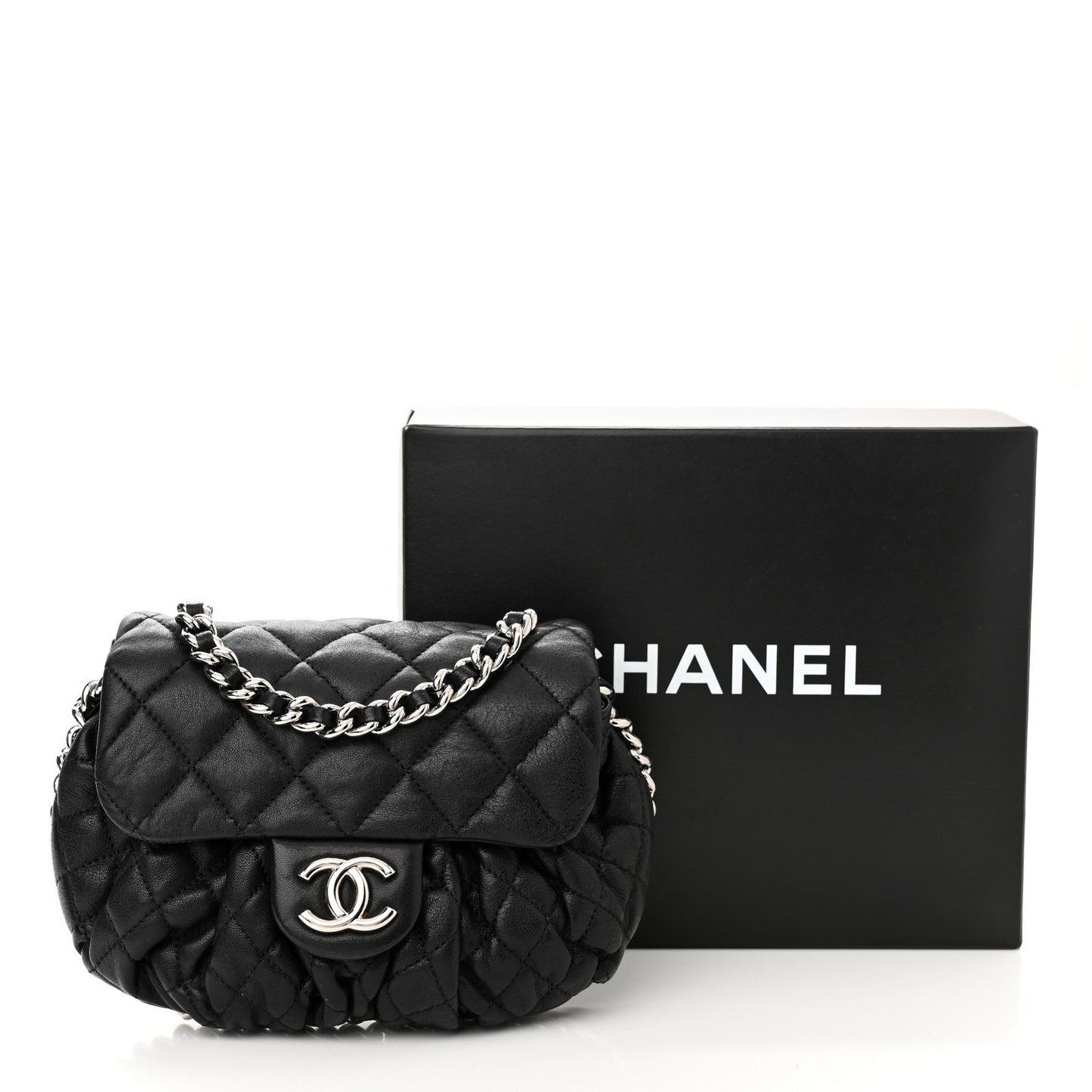 Washed Lambskin Quilted Mini Chain Around Messenger Black