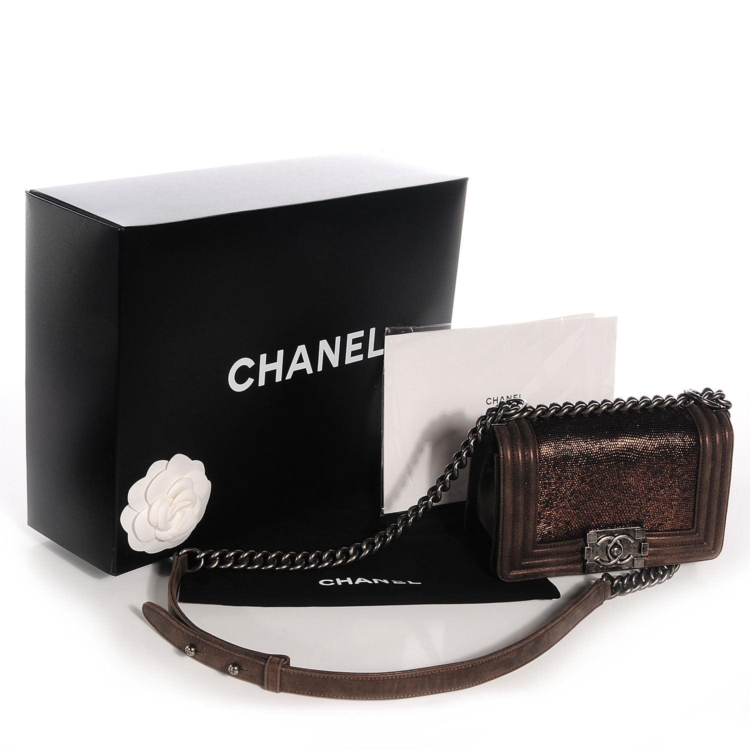 Chanel Metallic Lizard Small Boy Flap Bronze 5 of 9