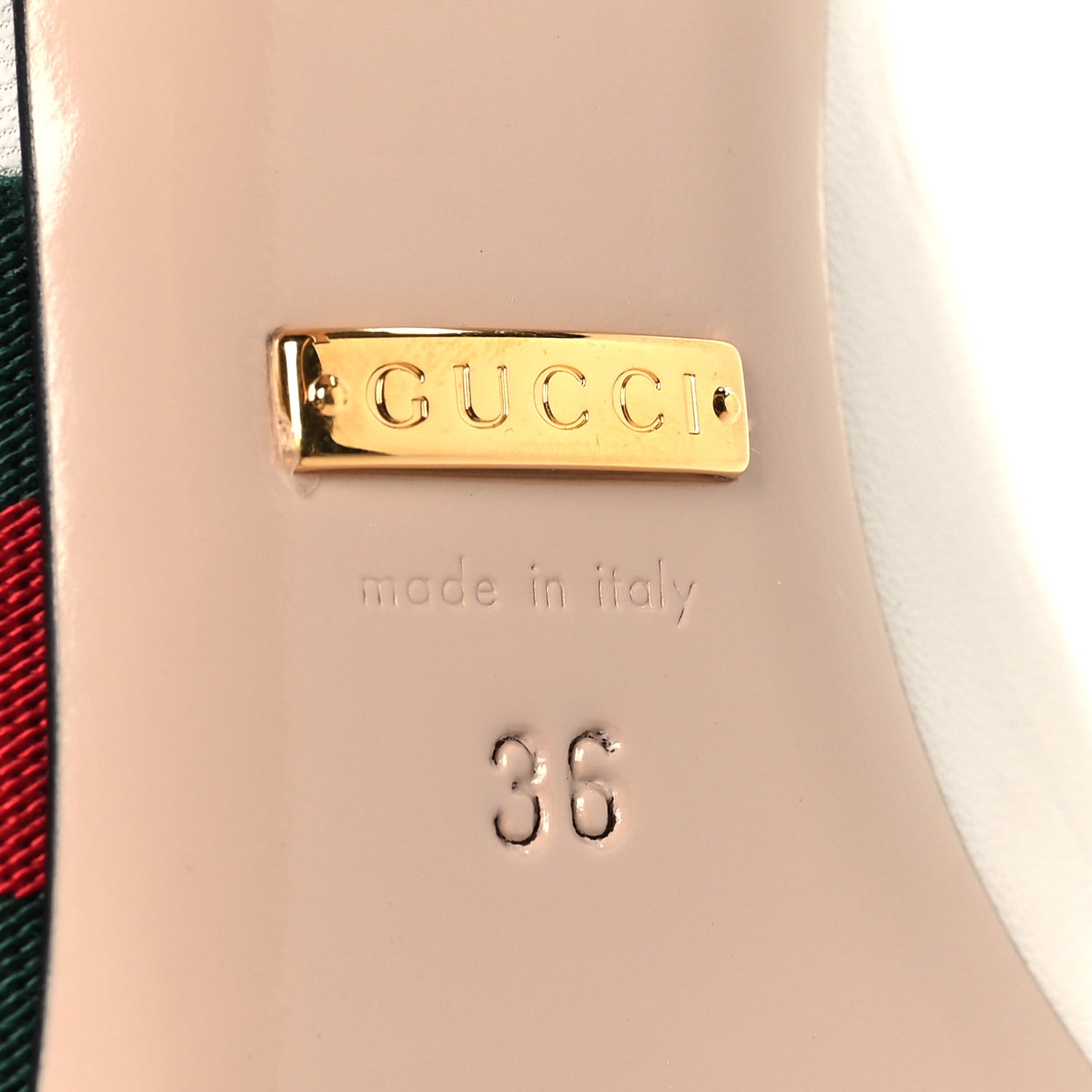 Gucci Malaga Kid Web Sylvie Mid Heel Slingback Pumps 36 White 8 of 9
