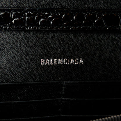 Balenciaga Shiny Calfskin Monochrome Crocodile Embossed Hourglass Chain Bag Black 6 of 11
