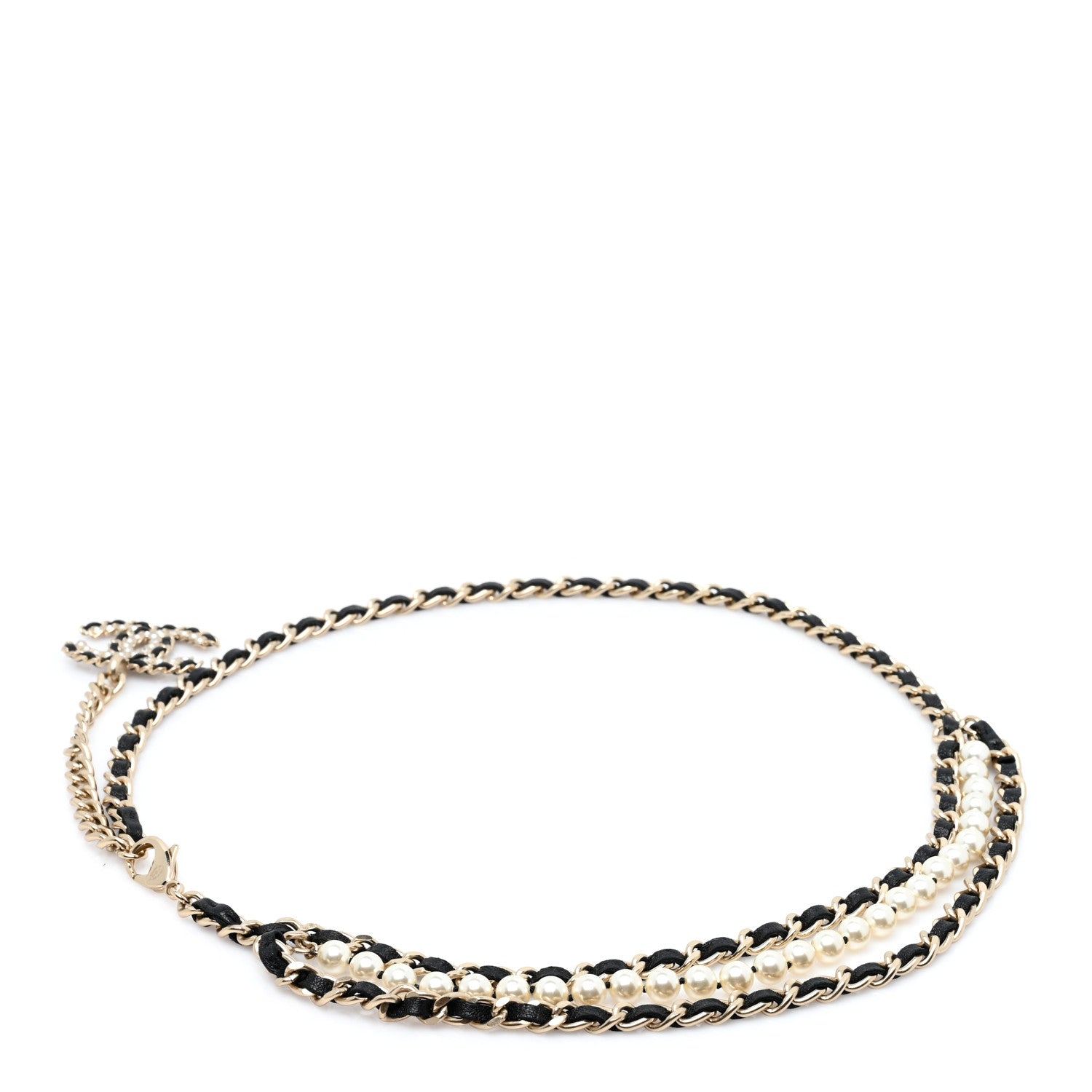 Chanel Lambskin Pearl Chain CC Fancy Belt Black Gold 1 of 3