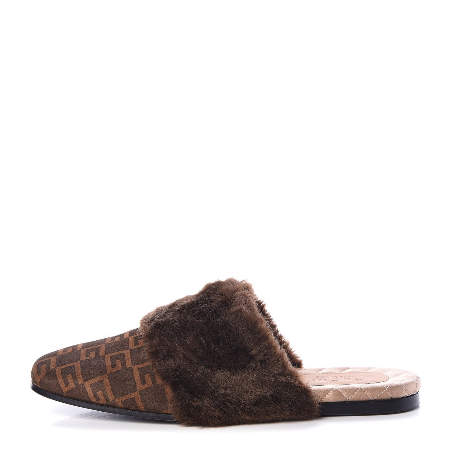 Calfskin Faux Fur Square G Mens Lawrence Slippers 11 Brown