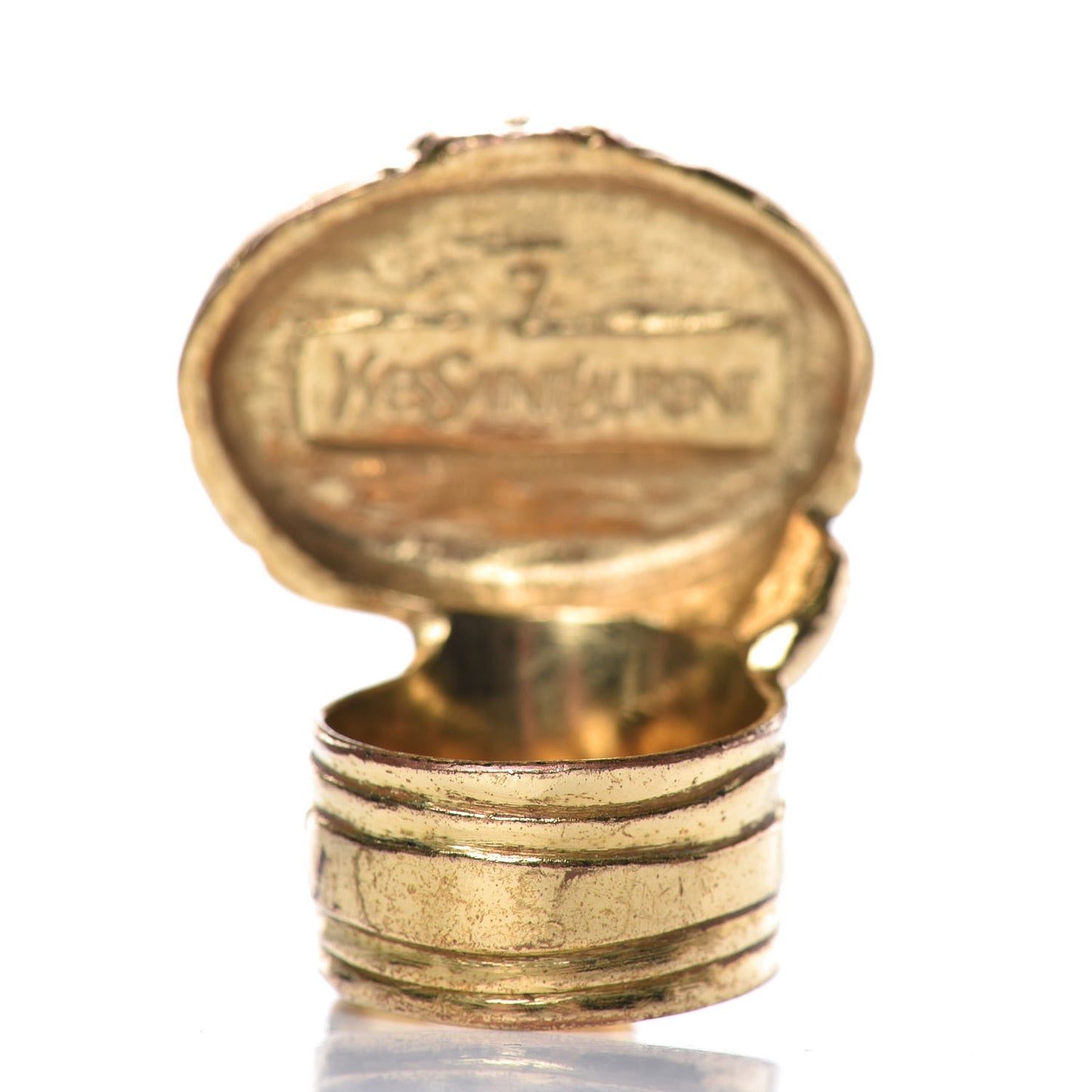 Glass Cabochon Arty Ovale Ring 7 Gold White