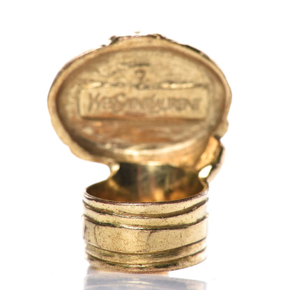 Saint Laurent Glass Cabochon Arty Ovale Ring 7 Gold White 3 of 4