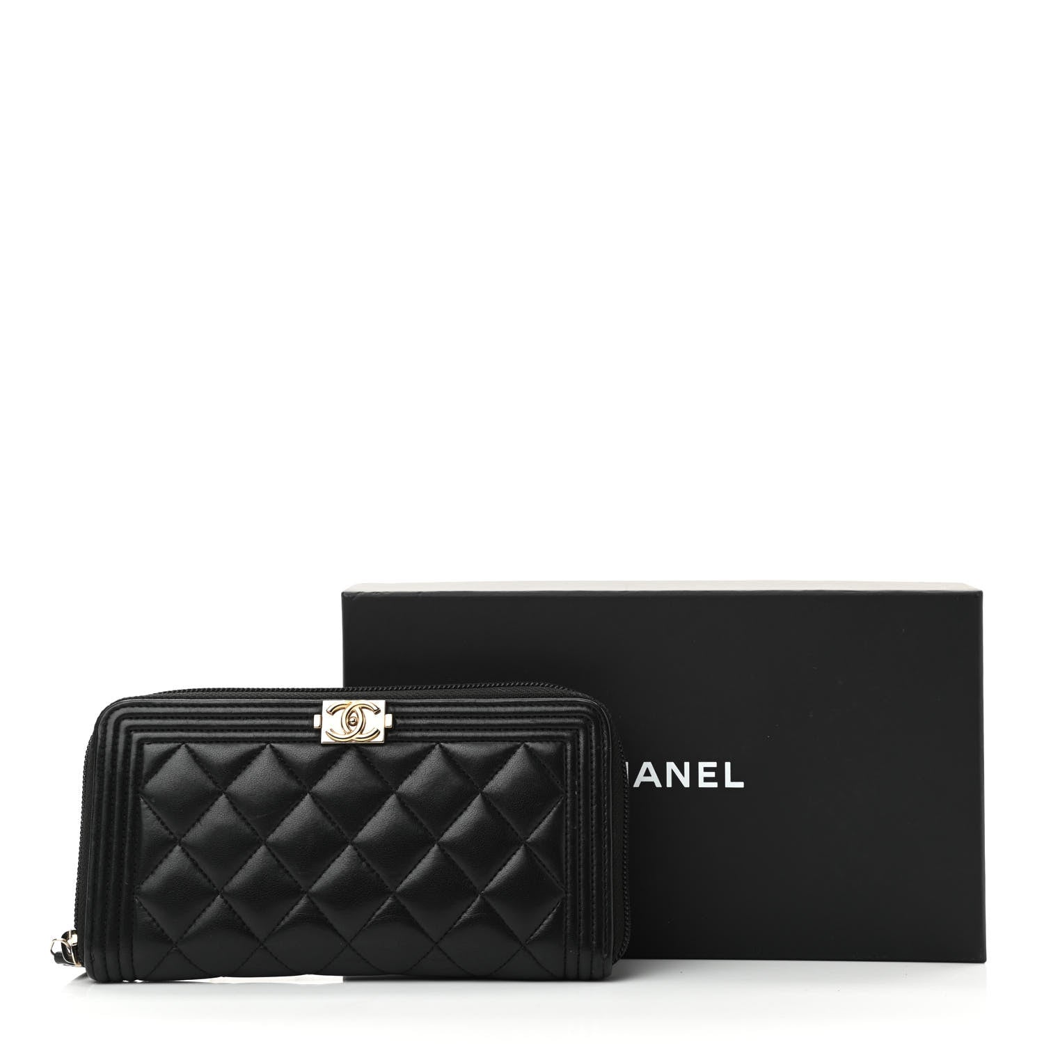 Chanel Lambskin Quilted Boy Zip Around Wallet Black 9 of 9