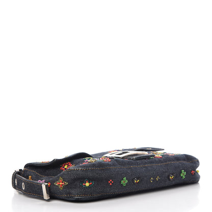 Fendi Denim Ricami Beaded Baguette Blue 4 of 14