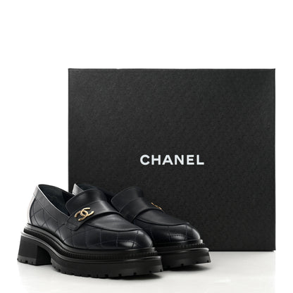 Chanel Calfskin Quilted CC Mocassin Loafers 37 Navy Blue 11 of 11