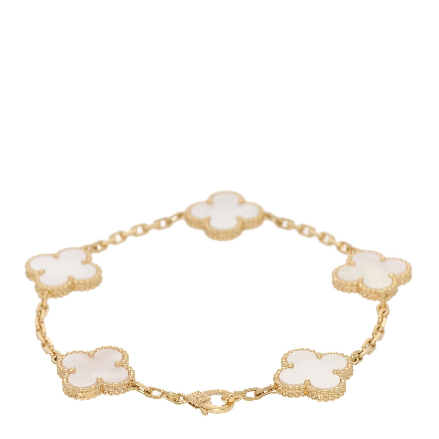 18K Yellow Gold Mother of Pearl 5 Motifs Vintage Alhambra Bracelet
