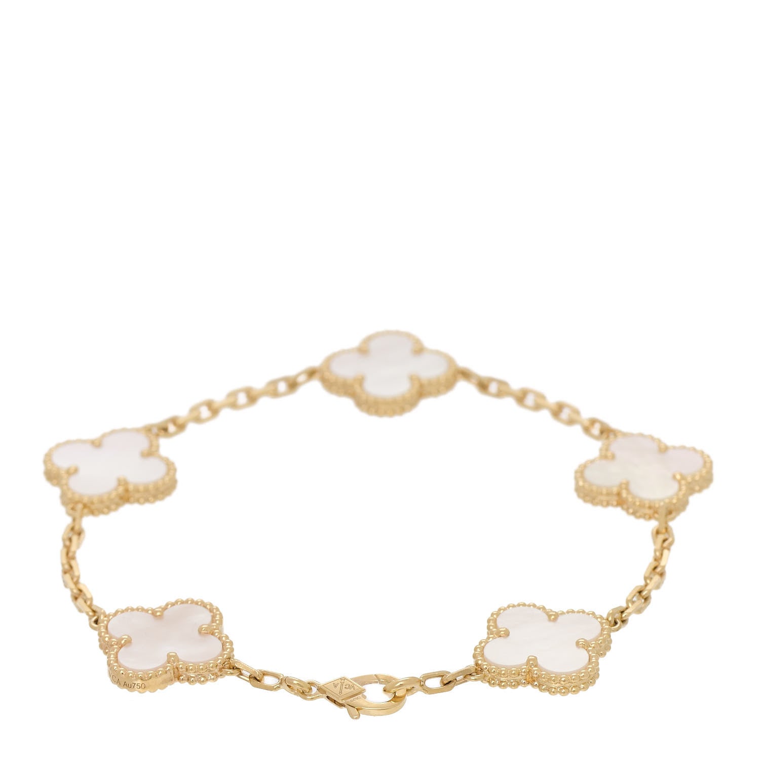 Van Cleef & Arpels 18K Yellow Gold Mother of Pearl 5 Motifs Vintage Alhambra Bracelet 2 of 5