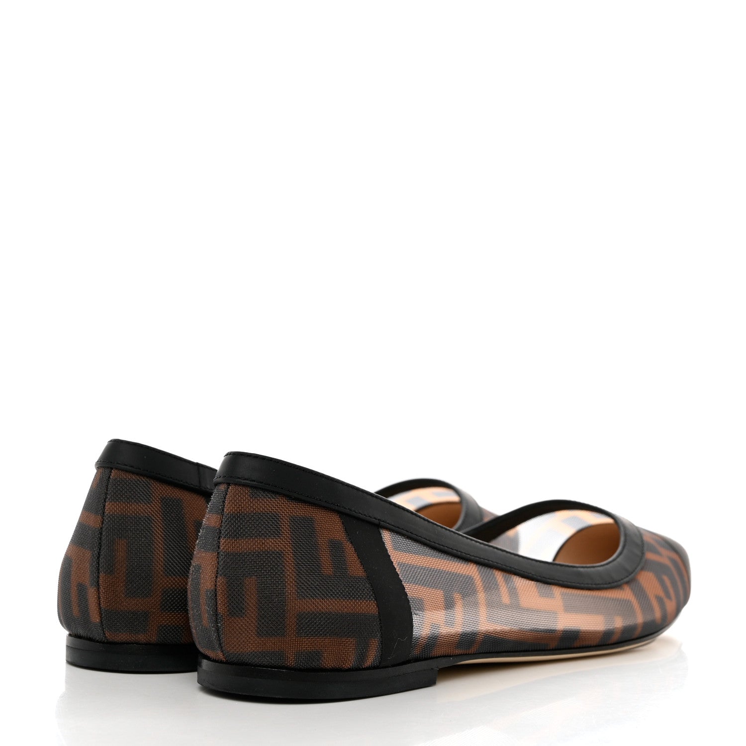 Fendi Mesh FF Skimmer Ballerina Flats 38 Tobacco Moro Black 4 of 7
