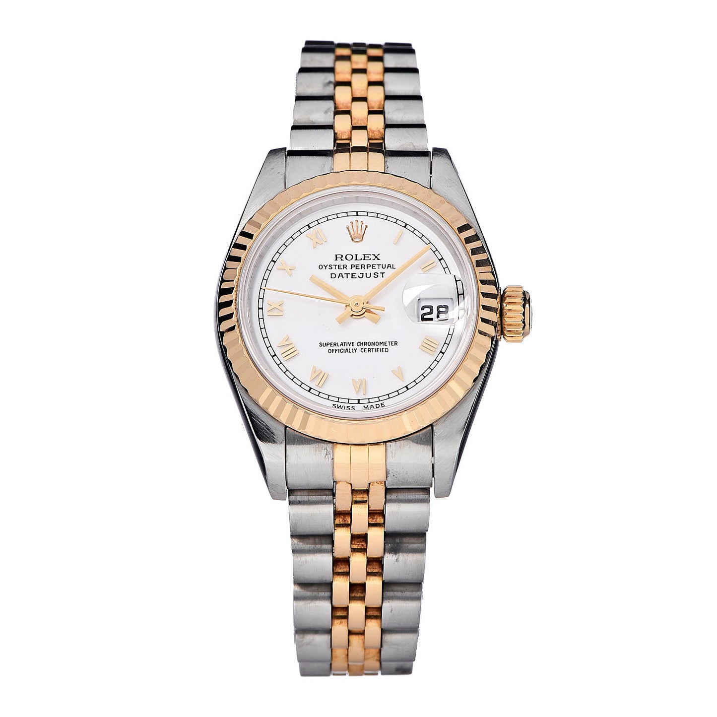 Stainless Steel 18K Yellow Gold 26mm Oyster Perpetual Datejust Watch White Roman 69173