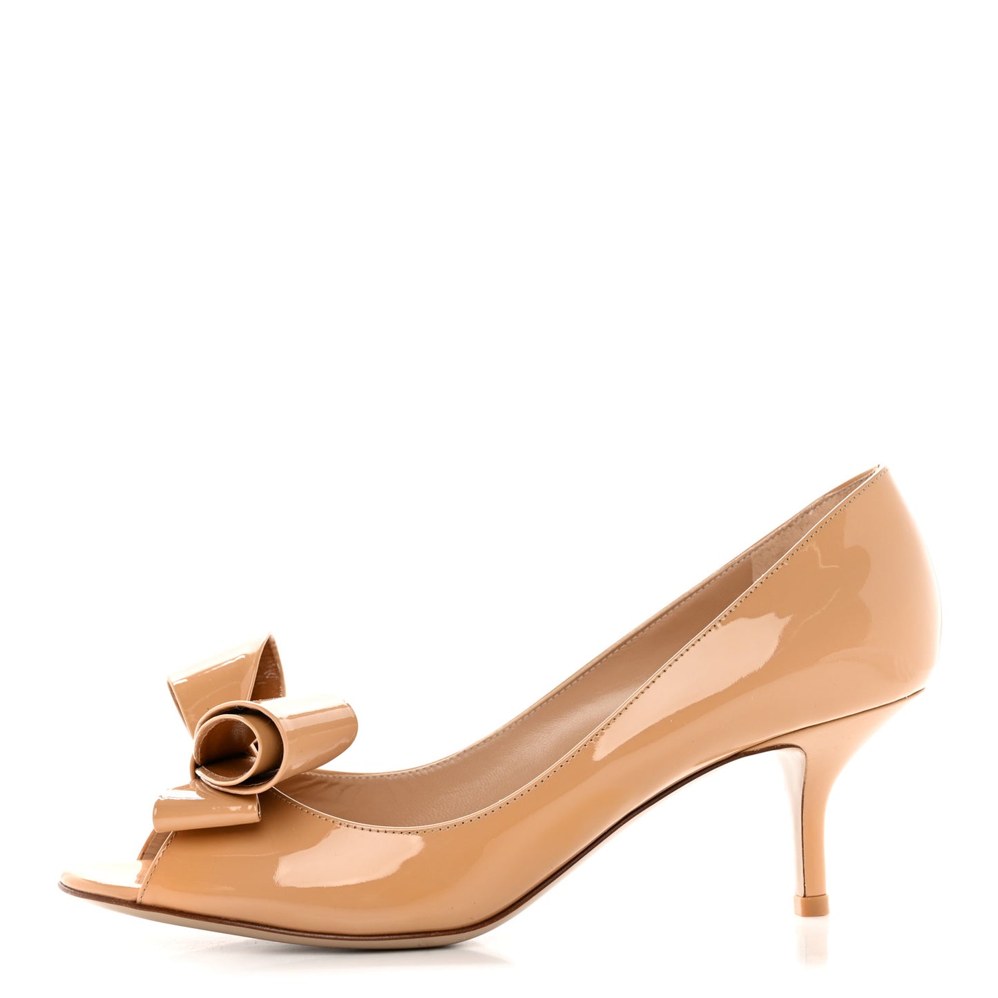 Patent Couture Bow Peep Toe Low Heel Pumps 39.5 Beige