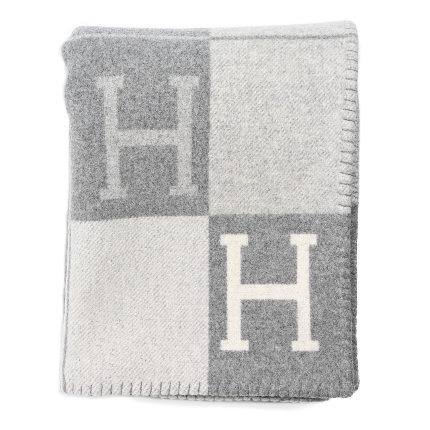 Hermes Wool Cashmere Avalon III Blanket Ecru Gris Clair 1 of 3