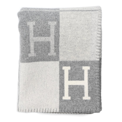 Hermes Wool Cashmere Avalon III Blanket Ecru Gris Clair 1 of 3