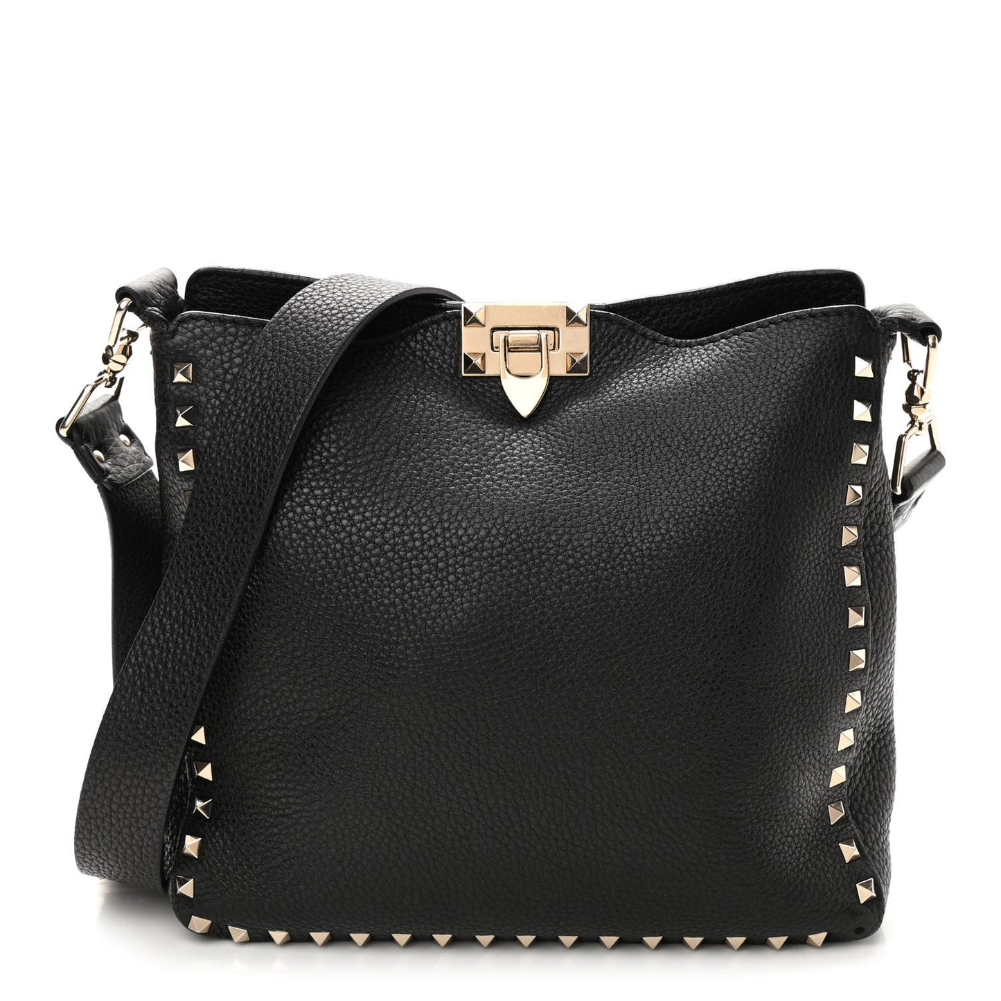 Pebbled Calfskin Small Rockstud Flip-Lock Messenger Bag Black
