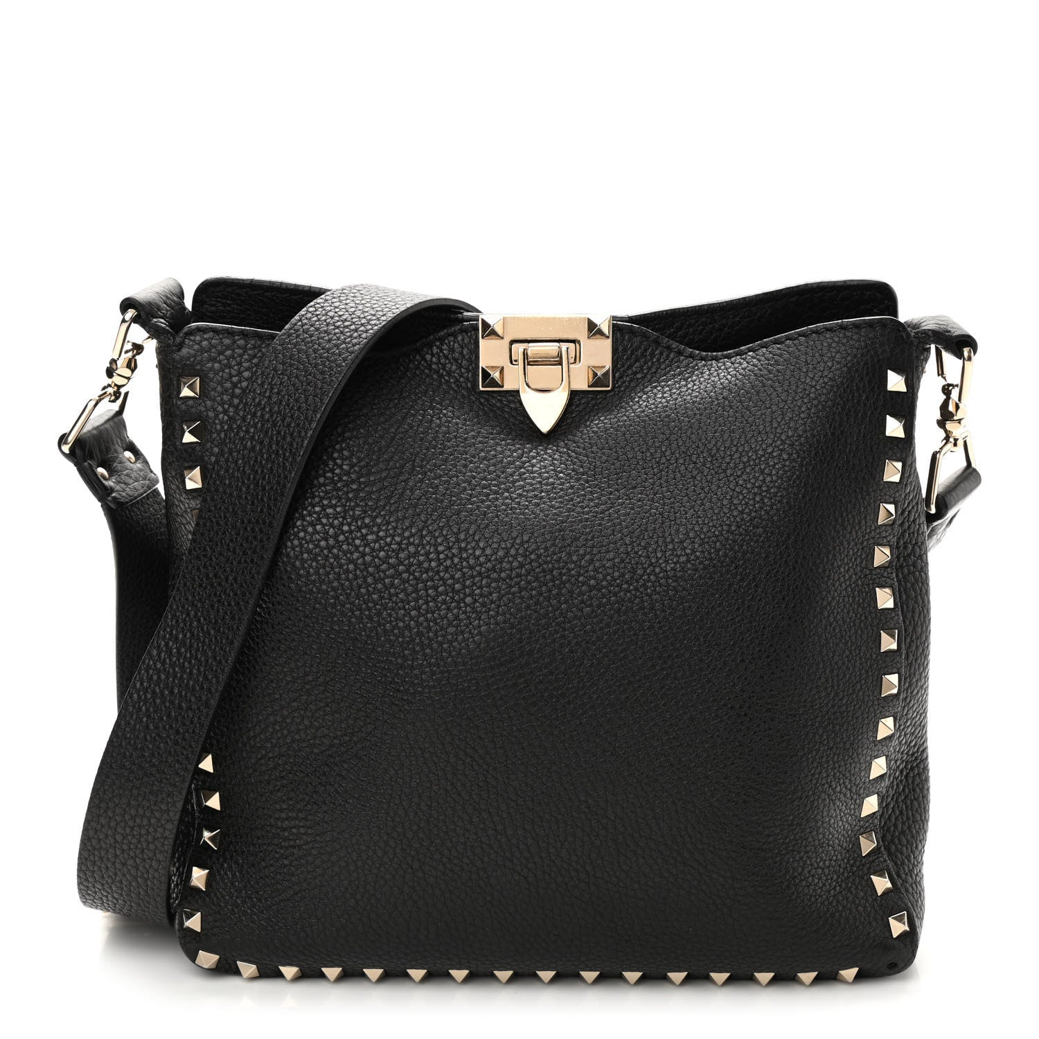 Valentino Garavani Pebbled Calfskin Small Rockstud Flip-Lock Messenger Bag Black 1 of 12