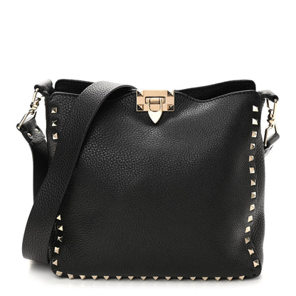 Valentino Garavani Pebbled Calfskin Small Rockstud Flip-Lock Messenger Bag Black 1 of 12