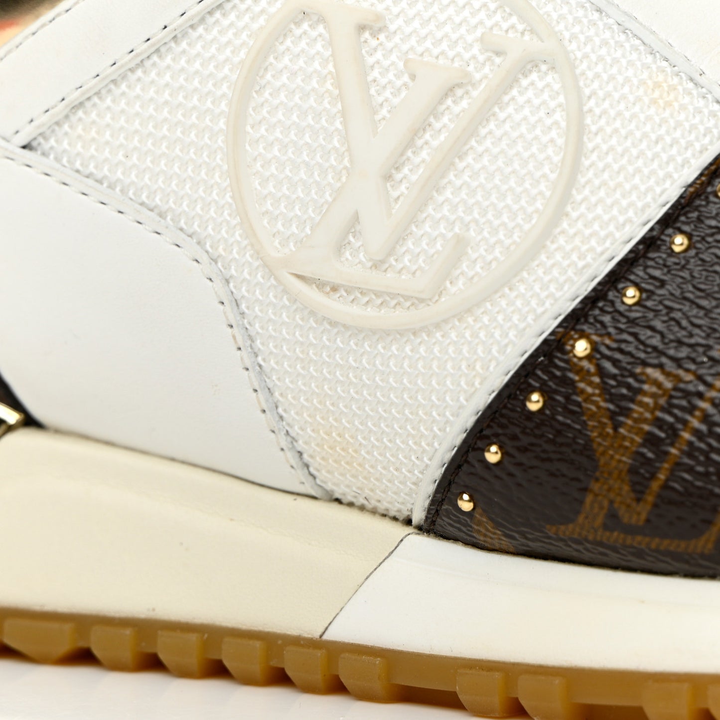 Calfskin Monogram Embellished Run Away Sneakers 36 White