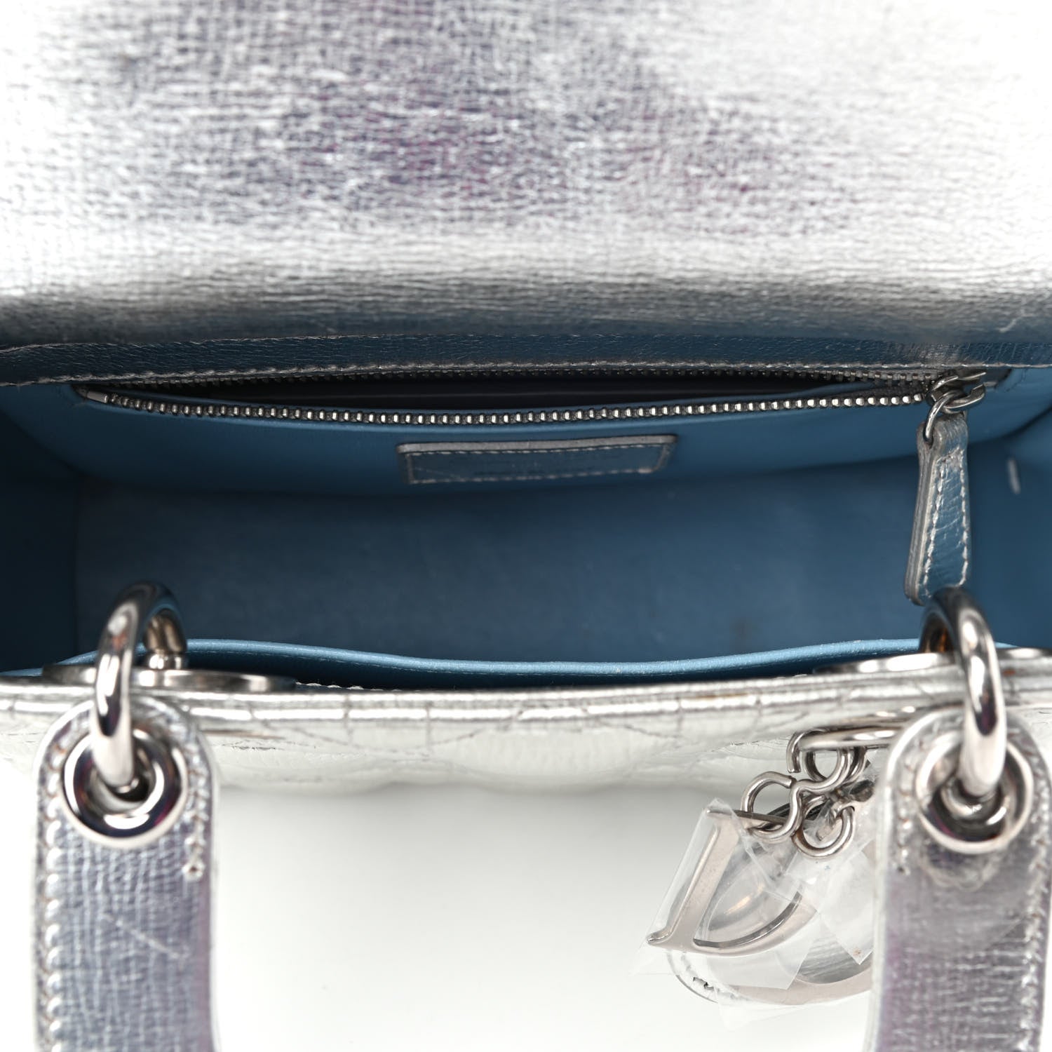 Christian Dior Metallic Grained Calfskin Cannage Small Lucky Badges My Lady Dior Silver 4 of 4